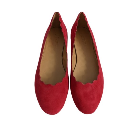 J. Crew Factory Dark Poppy Suede Scalloped Flats 5 - Picture 5 of 10